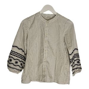 Madewell Cotton Top with Puffy Embrodiered Sleeves Blue & White Stripe XXS
